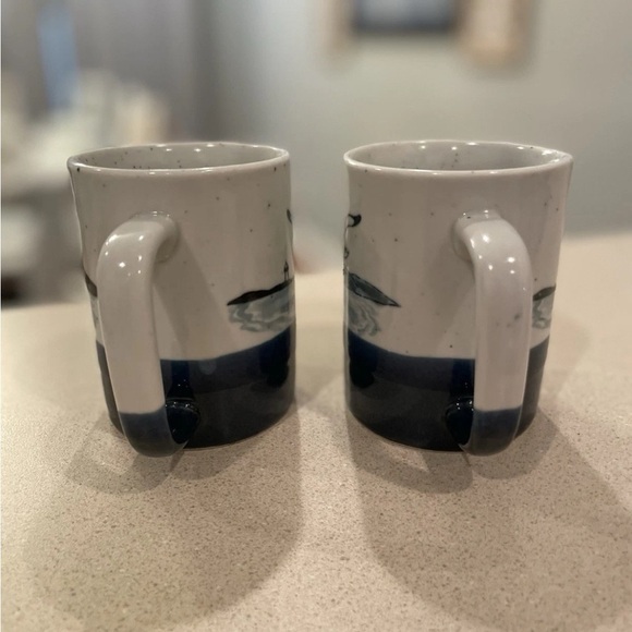 Vintage Ceramic Coffee Mug Embossed Seagulls Nautical Beach Themed Cup Set Of 2 - Picture 5 of 11